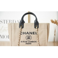 Top Quality Chanel Deauville Mixed Fibers & Calfskin Small Shopping Bag AS3257 Beige/Black 2024