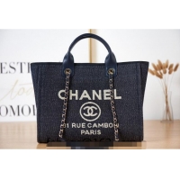 Best Price Chanel Deauville Mixed Fibers & Calfskin Small Shopping Bag AS3257 Dark Blue 2024