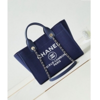 Top Quality Chanel Deauville Mixed Fibers & Calfskin Small Shopping Bag AS3257 Blue/White 2024