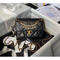 Good Looking Chanel Shiny Lambskin Mini Flap Bag with Pearls AS4986 Black 2024