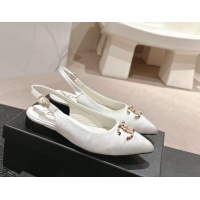 Best Price Chanel Satin Slingback Flats with Colored CC White 701097