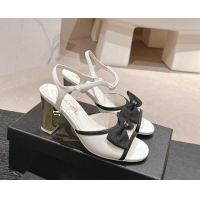 Charming Chanel Lambskin Heel Sandals 8cm with Bow White 701102