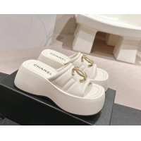 Low Price Chanel Lambskin Platform Slides Sandal 7cm with Maxi CC White 701117