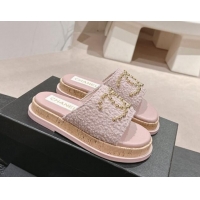 Top Grade Chanel Teddy-Cloth Flat Slide Sandals with Studs CC Light Purple 701120