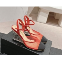 Most Popular Chanel Mesh Wedge Pumps with Clear Heel Red 701124