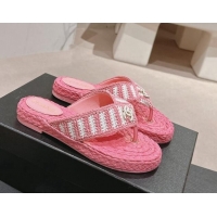 Popular Style Chanel Knit Flat Thong Slides Sandal Pink/White 701130