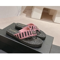 Cheap Price Chanel Knit Flat Thong Slides Sandal Pink/Black 701131