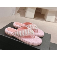 Good Looking Chanel Knit Flat Thong Slides Sandal Light Pink/White 701132