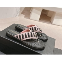 Best Grade Chanel Knit Flat Thong Slides Sandal Light Pink/Black 701133