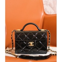 Reasonable Price Chanel Patent Calfskin Mini Flap Bag with Top Handle AS4956 Black 2024