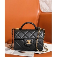 Good Product Chanel Grained Calfskin Mini Flap Bag with Top Handle AS4956 Black 2024