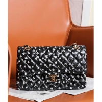 Good Looking Chanel Lambskin Classic 11.12 Medium Flap Bag with Letters Print 0627 Black 2024