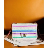 Top Quality Chanel Sequins Mini Classic Flap bag A69900 White 2024