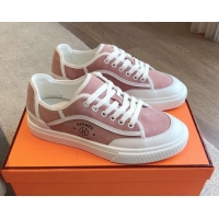 Stylish Hermes Get Low-top Sneakers in Pink Suede with "Hermès Paris" 606009