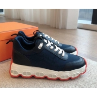 Best Price Hermes Impulse Sneakers in Parachute Fabric and Calfskin Dark Blue 606013