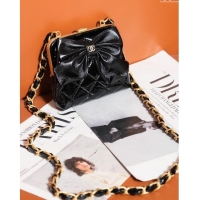 Promotional Chanel Patent Crumpled Lambskin Clutch with Chain and Bow AP4028 Black 2024