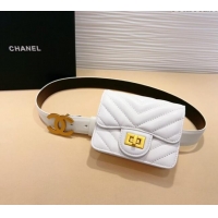 Top Quality Chanel Boy Chevron Lambskin Pouch Belt with CC 0708 White 2024