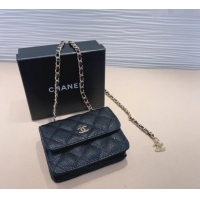 Top Quality Chanel Grained Calfskin Chain Mini Belt Bag 0708 Black 2024