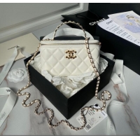 Traditional Discount Chanel Lambskin Vanity Case Clutch with Chain AP3799 White 2024