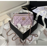 Buy Discount Chanel Lambskin Vanity Case Clutch with Chain AP3799 Light Purple 2024