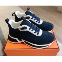 Stylish Hermes Heros Sneakers in Knit and Suede Peacock Blue 606020