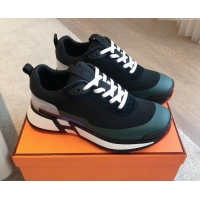 Sumptuous Hermes Heros Sneakers in Knit and Suede Black/Green 606023