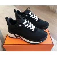 Good Quality Hermes Heros Sneakers in Knit and Suede Black/White 606024