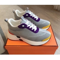 Good Quality Hermes Heros Sneakers in Knit and Suede Grey/Purple 606025