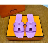 Best Product Hermes Oran Classic Swift Calfskin Flat Slide Sandals Light Purple 62601