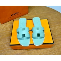 Good Product Hermes Oran Classic Swift Calfskin Flat Slide Sandals Light Blue 62603