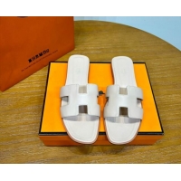 Popular Style Hermes Oran Classic Swift Calfskin Flat Slide Sandals Off-white 62608