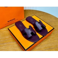 Charming Hermes Oran Classic Swift Calfskin Flat Slide Sandals Purple 062609