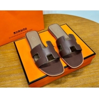 Good Product Hermes Oran Classic Swift Calfskin Flat Slide Sandals Dark Brown 062611