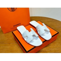 Good Looking Hermes Oran Classic Swift Calfskin Flat Slide Sandals White 062612