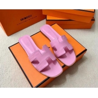 Hot Style Hermes Oran Classic Swift Calfskin Flat Slide Sandals Pink 062622