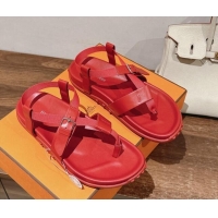 Sophisticated Hermes Inboard Flat Sandals with Buckle in Nappa Leather Red 703005