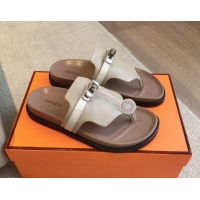 Hot Style Hermes Empire Thong Slide Sandal in Calfskin with Kelly Buckle Grey 703012