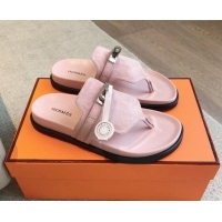 Good Quality Hermes Empire Thong Slide Sandal in Suede with Kelly Buckle Pale Pink 703020