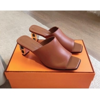 Sumptuous Hermes Iconique Heel Slides Sandal 6cm in Calfskin Brown 703036