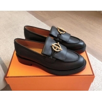 Unique Style Hermes Impact Loafers Flat in Calfskin with Glenan Buckle Black 703039