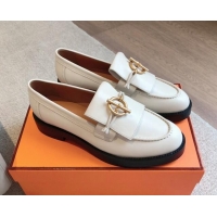 Best Price Hermes Impact Loafers Flat in Calfskin with Glenan Buckle White 703040