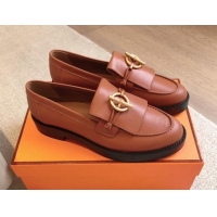 Trendy Design Hermes Impact Loafers Flat in Calfskin with Glenan Buckle Brown 703041