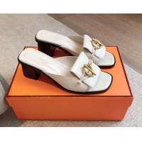 Super Hermes Ilot Heel Slides Sandal 5cm in Calfskin with Glenan Buckle White 703045