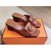 Best Product Hermes Ilot Heel Slides Sandal 5cm in Calfskin with Glenan Buckle Brown 703046