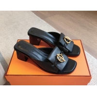 Most Popular Hermes Ilot Heel Slides Sandal 5cm in Calfskin with Glenan Buckle Black 703047