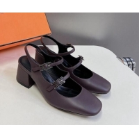 Top Grade Hermes Jackie Slingback Pumps 5cm in Calfskin with H Buckle Grey 703049