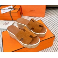 Perfect Hermes Eze 30 Platform Slides Sandal in Suede Brown 703053