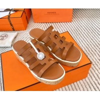 Low Cost Hermes Isabella 30 Platform Slides Sandal in Calfskin Brown 703055