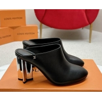 Pretty Style Louis Vuitton Silhouette Closed Heel Mules 8.5cm in Black Calf Leather 703074