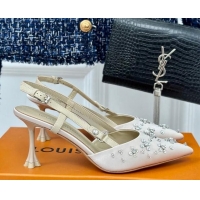 Unique Style Louis Vuitton Blooming Slingback Pumps 7.5cm in Satin and Strass White 703076